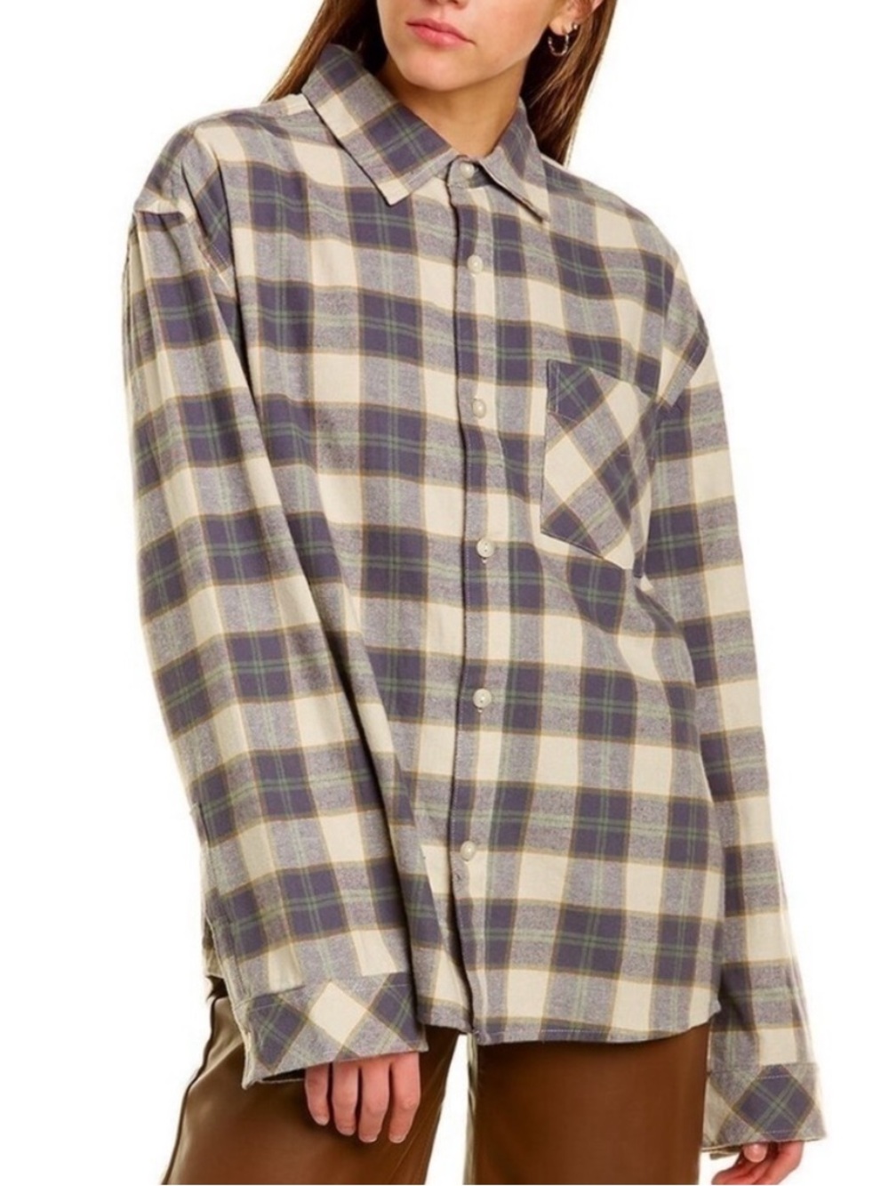 WeWoreWhat Oversized Women’s XS/S Plaid Botton-Down Shirt Jacket in Gray/Green